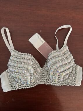NWT Da Veamor Embellished Bralette Size Medium White Rhinestone